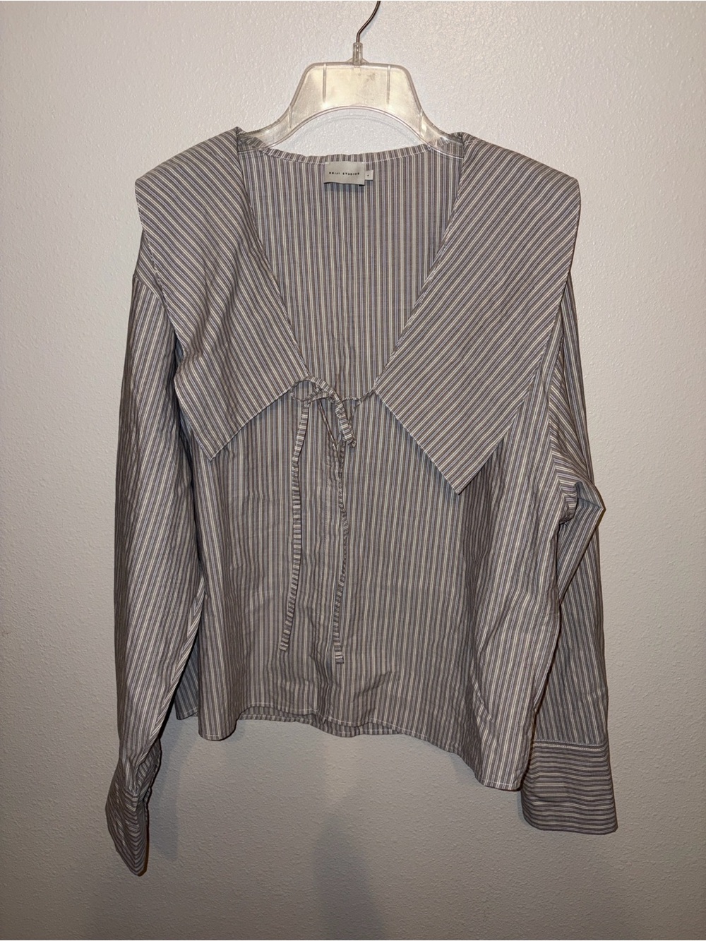 Deiji Studios Seas Stripe Tie-Front Sailor Collar Blouse